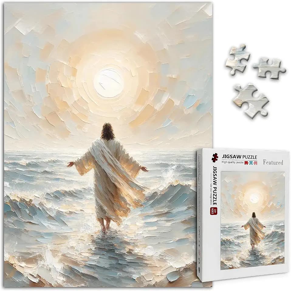 Christian Puzzles for Adults 1000 Pieces Jesus Walking on Water Jigsaw Puzzles Religious Easter Puzzles as Home Decor