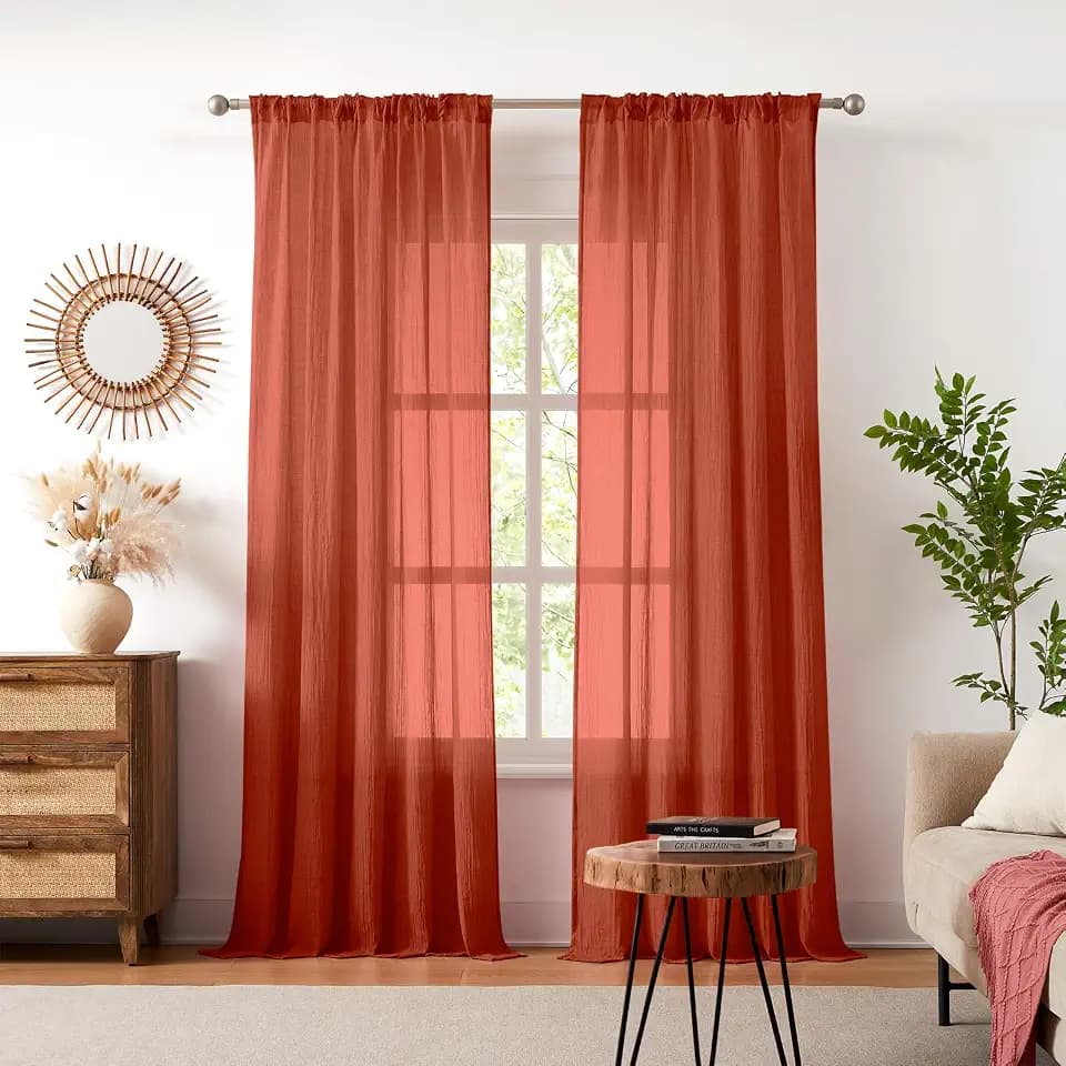 Melodieux Gardinen mit Kräuselband Terrakotta, 2er Set je H260 x B140 cm