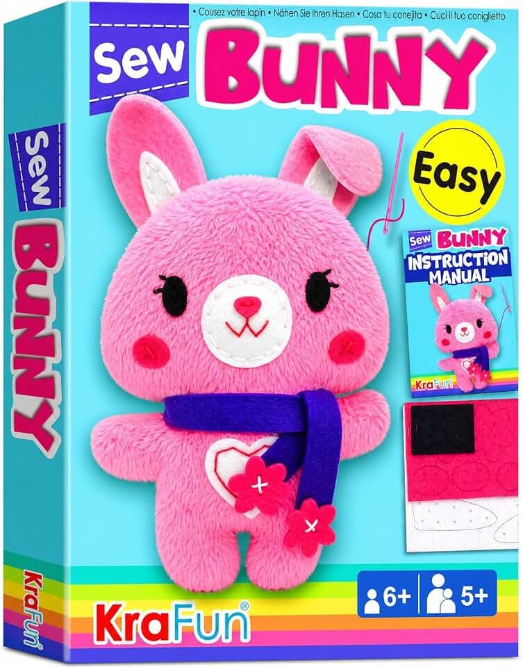 KRAFUN Bunny Sewing Kit for Kids Ages 8-12 - No Scissors No Glue