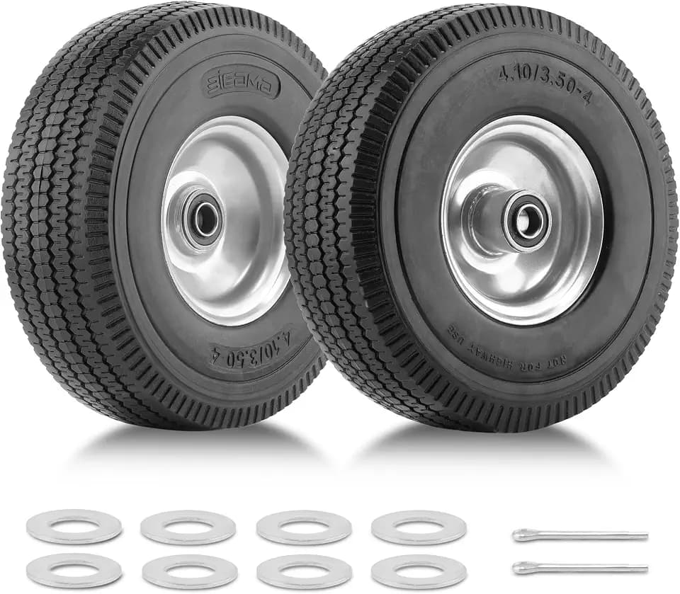 BIEAMA 2 Pack 10" Solid Rubber 4.10/3.50-4 Flat Free Tire, Raised Tread