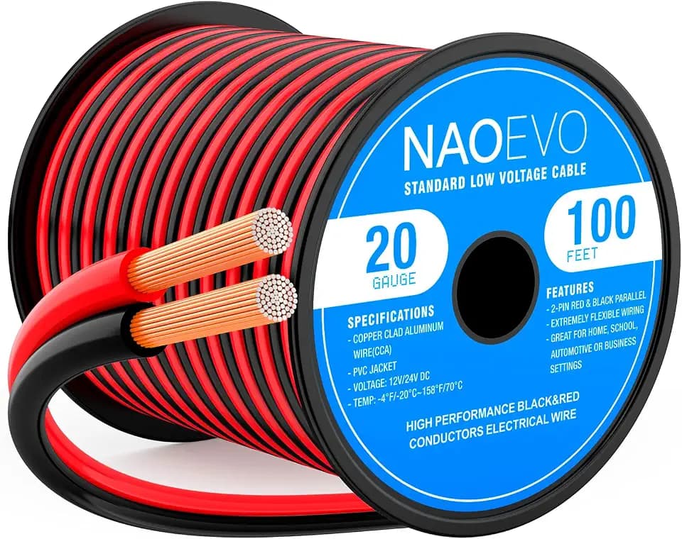 NAOEVO 20 Gauge Wire 2 Conductors, CCA Red Black Electrical Wire, 100FT