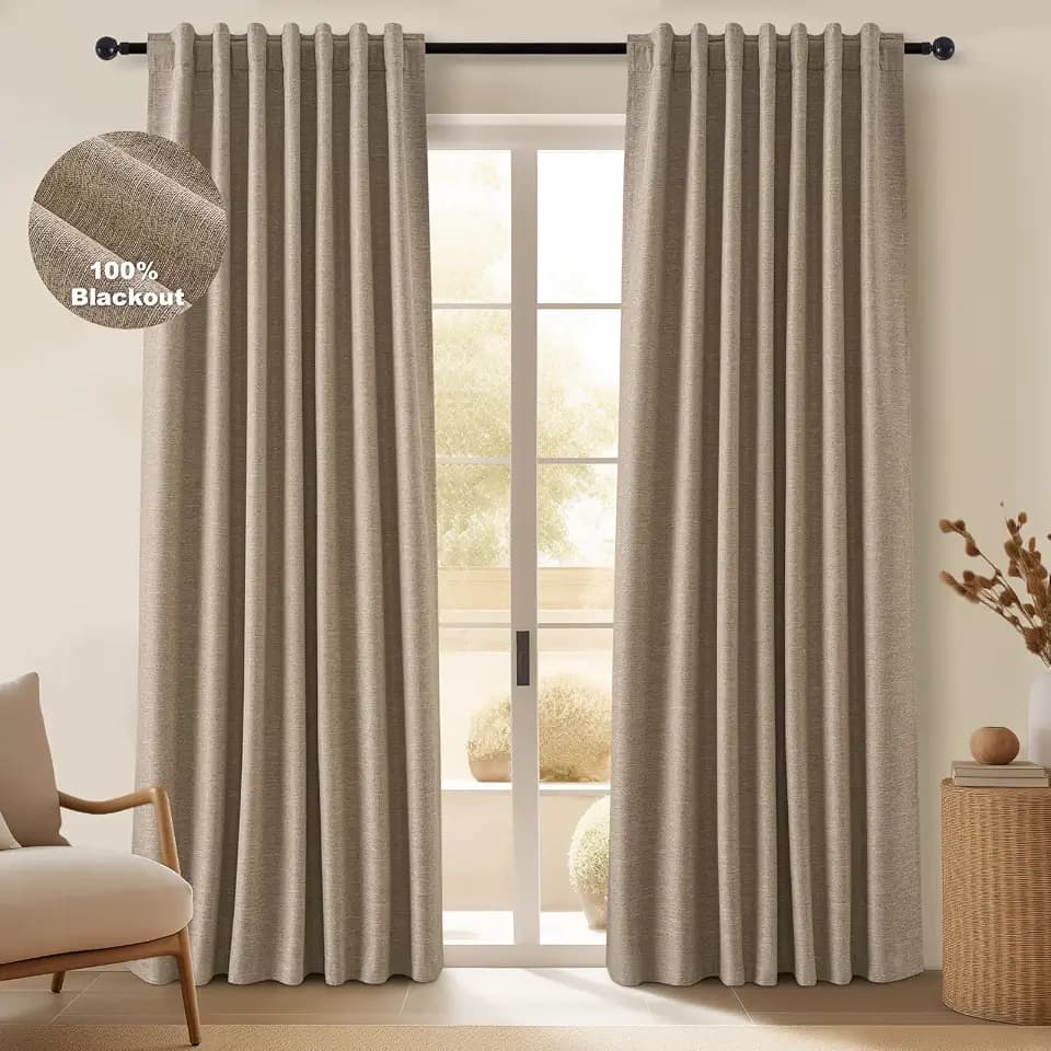 Topfinel 92 Inches Long Tweed Custom Black Out Drapery Panels, Rustic Country Faux Acoustic Textured Opaque Pleated Window Coverings, Kids Cream Boho Heat Blocking Tab Top Curtains for Bay Window