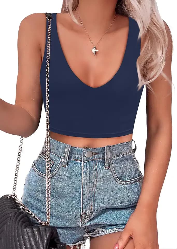 SAUNGKUAI Women's Deep V Neck Sleeveless Backless Crop Tank Going Out Tops