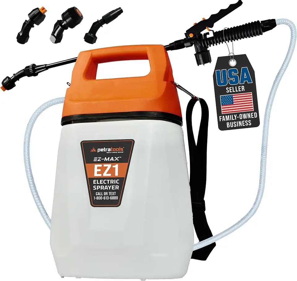 PetraTools EZ1 Battery Powered Sprayer - 3 Hr Runtime & 3 Nozzles, 1 Gallon