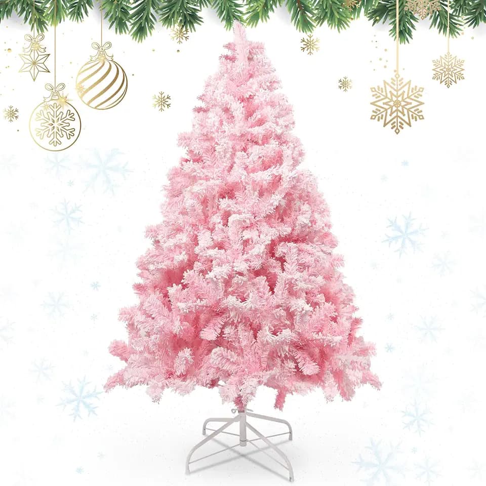 AGM Weihnachtsbaum 1,5m Schneebeflockt Künstlicher Rosa Weihnachtsbaum mit 480 Astspitzen Outdoor Tannenbaum für Weihnachtsdeko