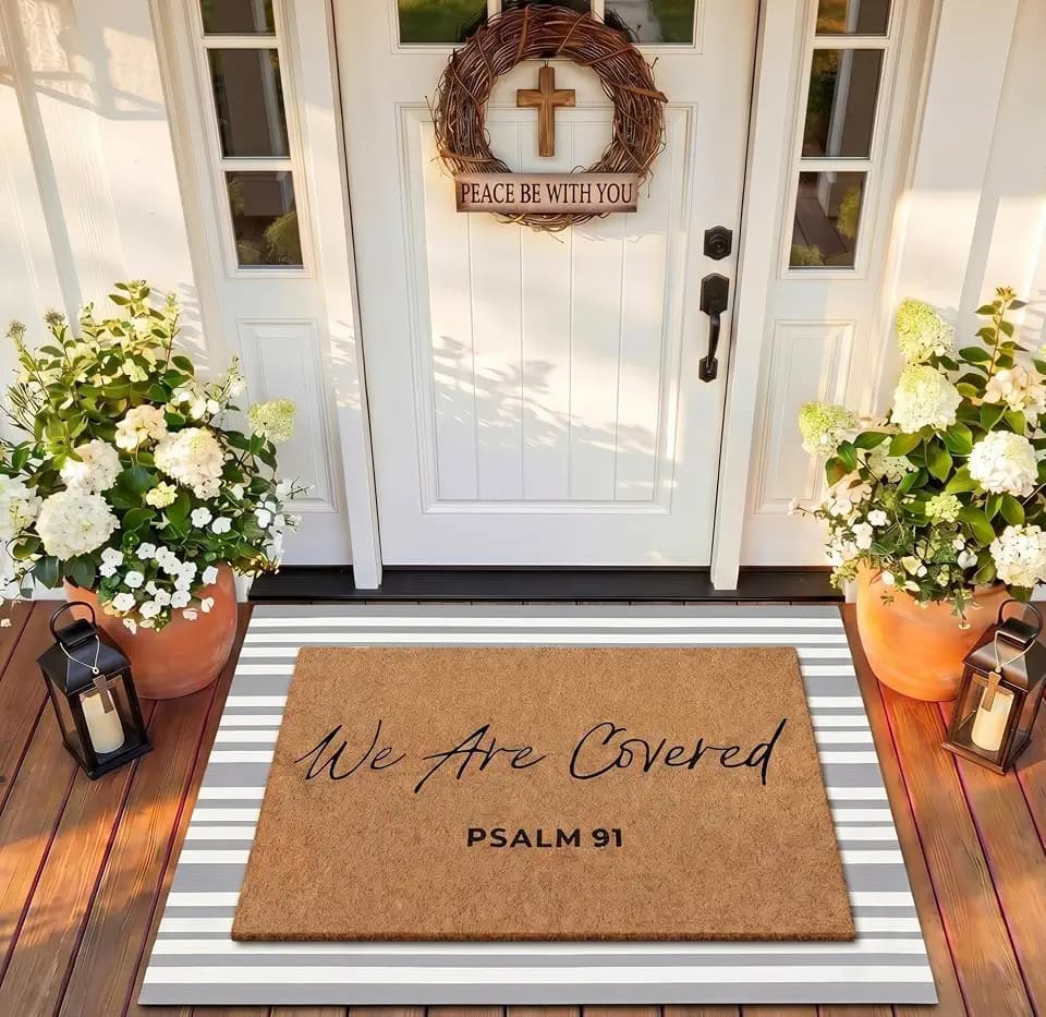 Drydiet 2 Pcs Christian We are Covered Psalm 91 Christian Door Mat