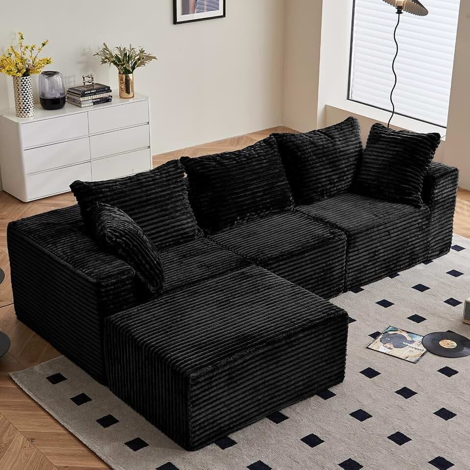 Vamcheer Modulares Ecksofa mit Schlaffunktion, L-Form Sofa in Schwarz