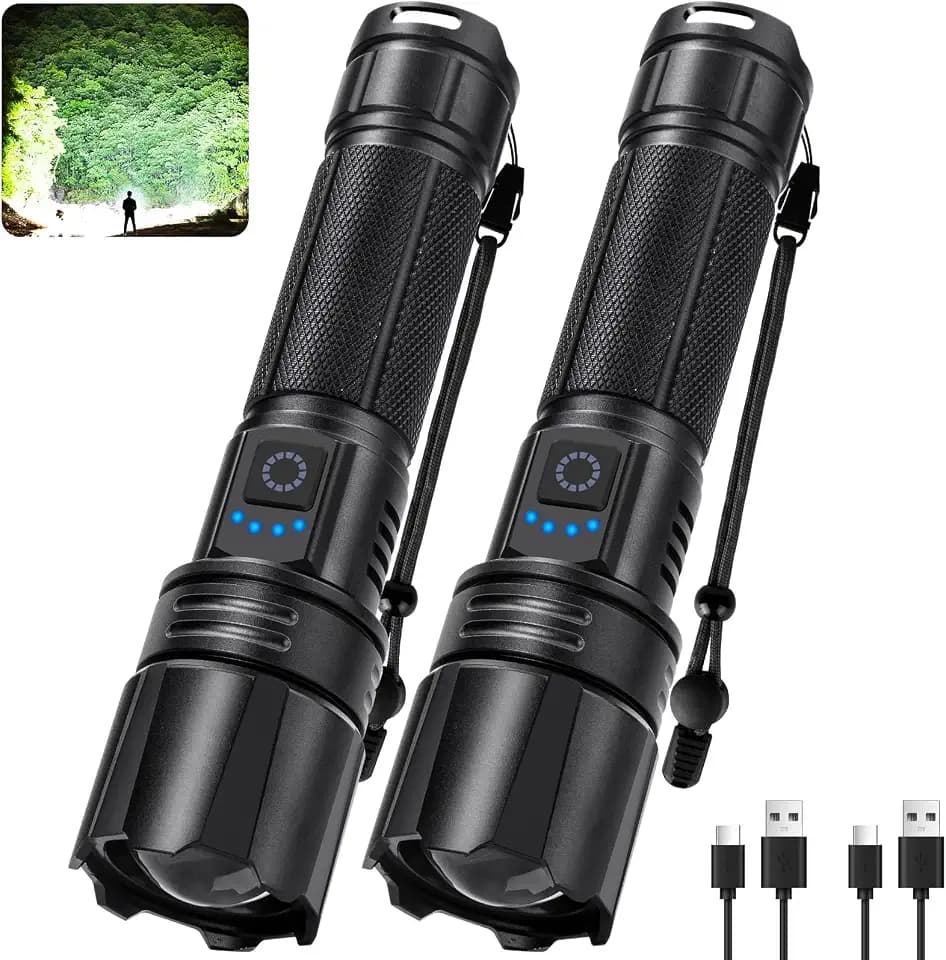 polisak Rechargeable Flashlights 99000 High Lumens, Super Bright LED Flashlight with 15H+ Runtime, 5 Modes IPX7 Waterproof Powerful Handheld Light for Power Outages, Camping, Gifts for Men 2 Pack