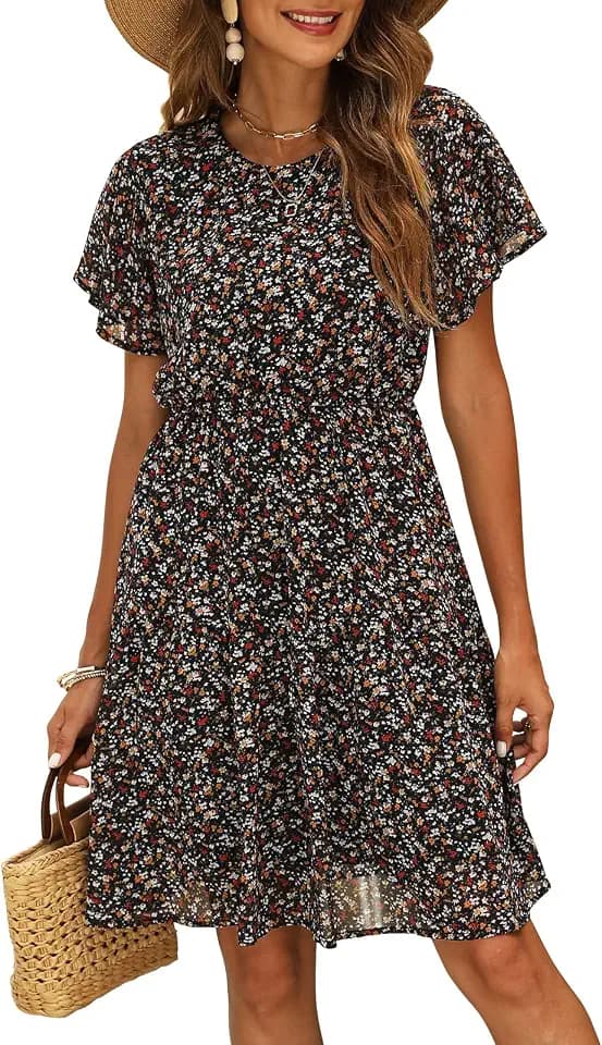 Manydress Women's Chiffon Floral Summer Dress Knee Length