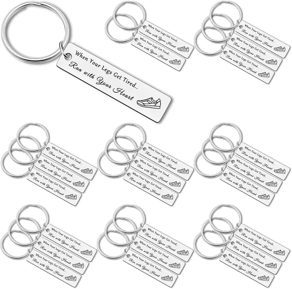 24Pcs Inspirational Keychain Gift for Runners Marathon Runner Jewelry Encouragement Gifts for Athlete Fitness Gym Lover Runner Training Cross Country Outdoor Sport Friends Gifts Exercise Keyring