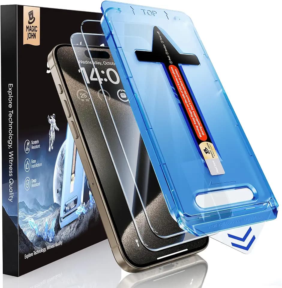 MAGIC JOHN 2 Pack for iPhone 15 Pro Max Screen Protector Easy Installation