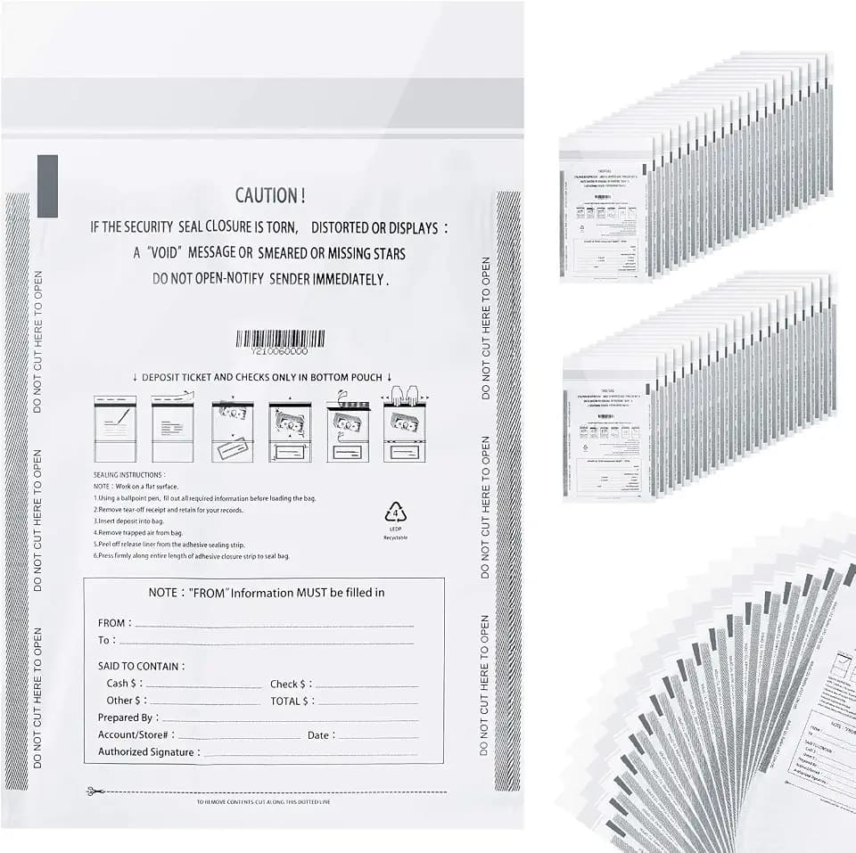 Bank deposit bags plastic,Money bag for cash,Bank bag,Cash register bags 9 x 12 Inch (White, 100 Pack)