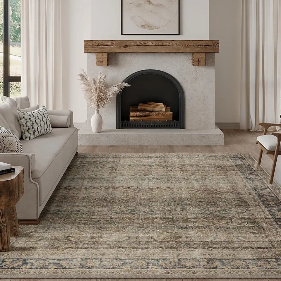FMFUNCTEX 8x10 Washable Brown Multi Vintage Soft Area Rug for Living Room