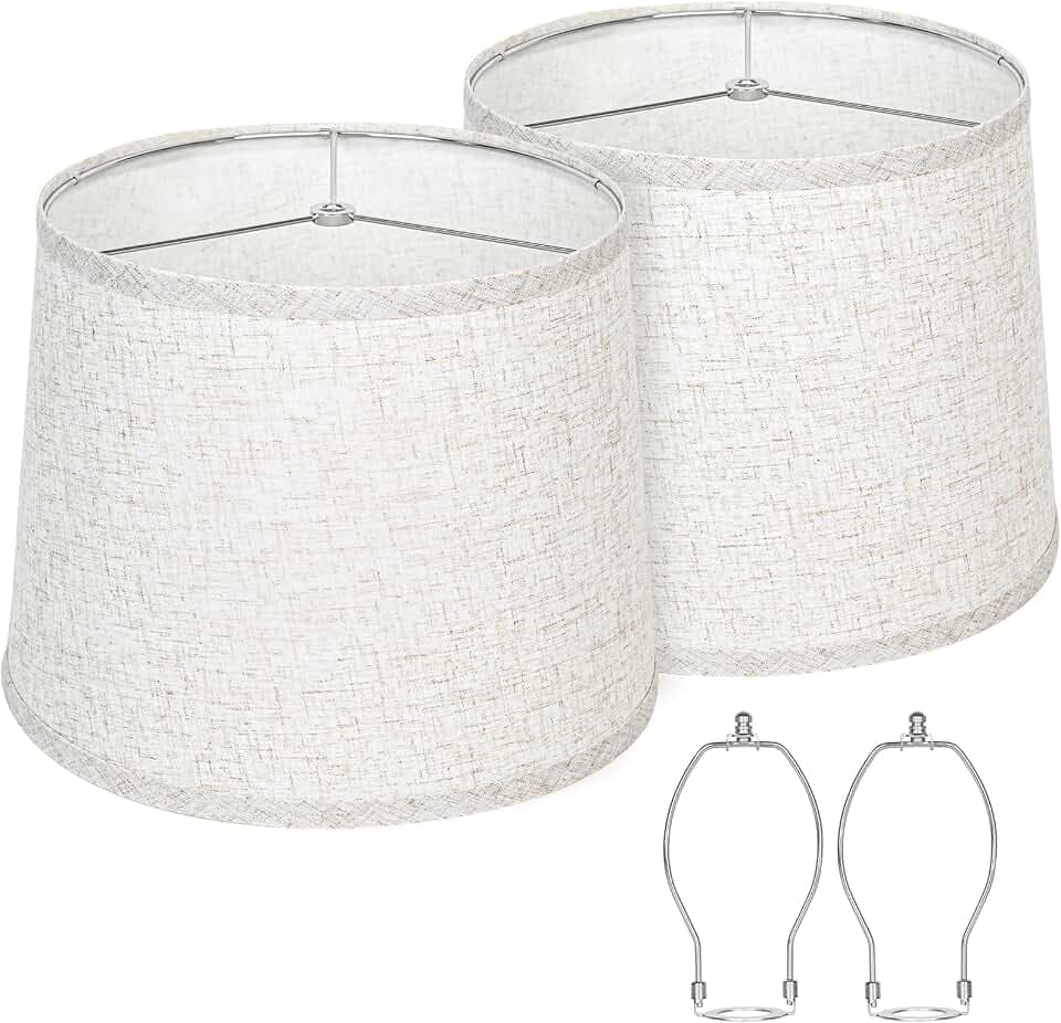 Lamp Shades Set of 2, Beige Drum Lampshades 11"T x 13"B x 10"H