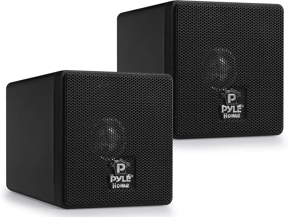 Pyle 3" Mini Cube Bookshelf Speakers - Black, 100W Passive