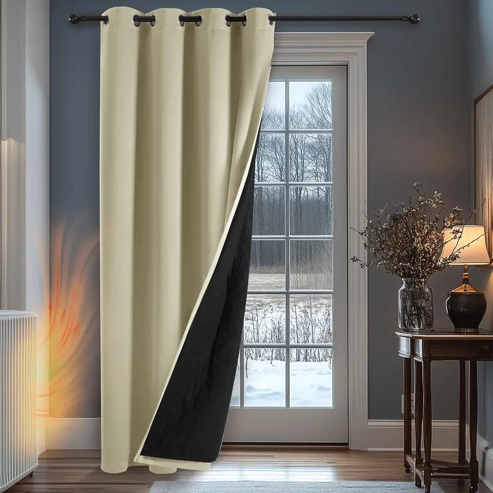 Deconovo Thermovorhang Kälteschutz, Gardinen mit Ösen gegen Kälte, Wärmeisolierend Vorhang Verdunkelung Wohnzimmer, 214x132cm(HöhexBreite), Creme, 1 Stück