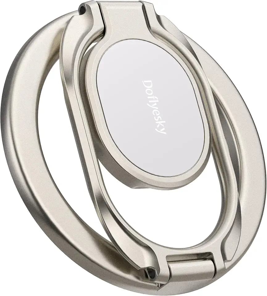 Doflyesky Magnetic Phone Grip for MagSafe Ring Holder, Metal Double Adjustable Gym Finger Ring Grip Kickstand, Removable Phone Grip for iPhone, iPad and Smartphones (Natural Titanium)