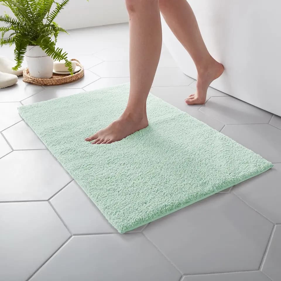 MARTHA STEWART Drylon Microfiber Bath Rug - 1 Piece, Ultra Soft Plush, Non-Slip, Thick, Washable Bathroom Rugs, Home Decor Accessories, Household Essentials, Large Bath Mat, 21" x 34"​, Aqua