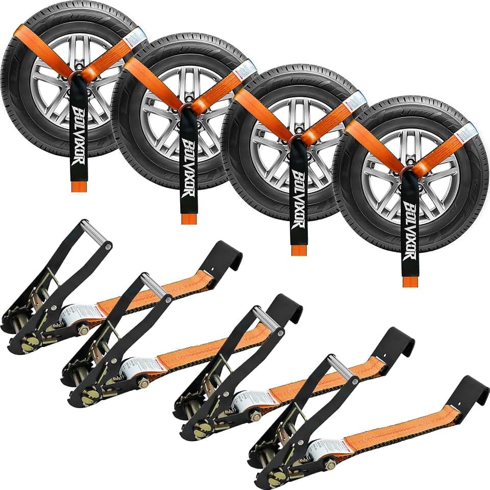 Car Tie Down Straps, 4 Pack, 2" x 96", 9900 LBS, Heavy Duty Flat Hooks