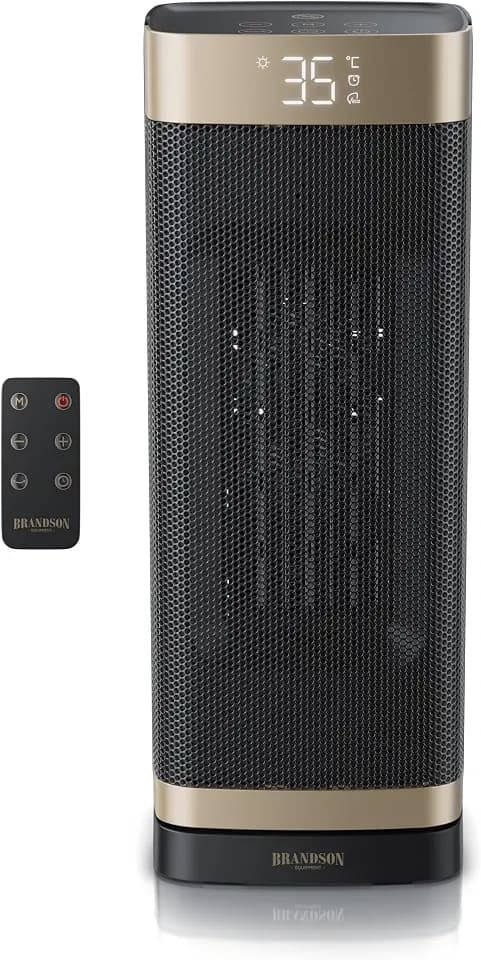 Brandson - Heizlüfter energiesparend leise - Oszillation - mit Fernbedienung - Preisträger - ECO Modus - 2 Stufen - Timer - Heizung Keramik Heater - Bad Wohnzimmer Büro Kinderzimmer