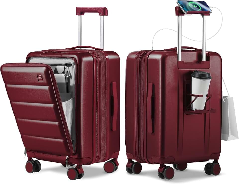 20IN Expandable Carry On Luggage-Wine Red