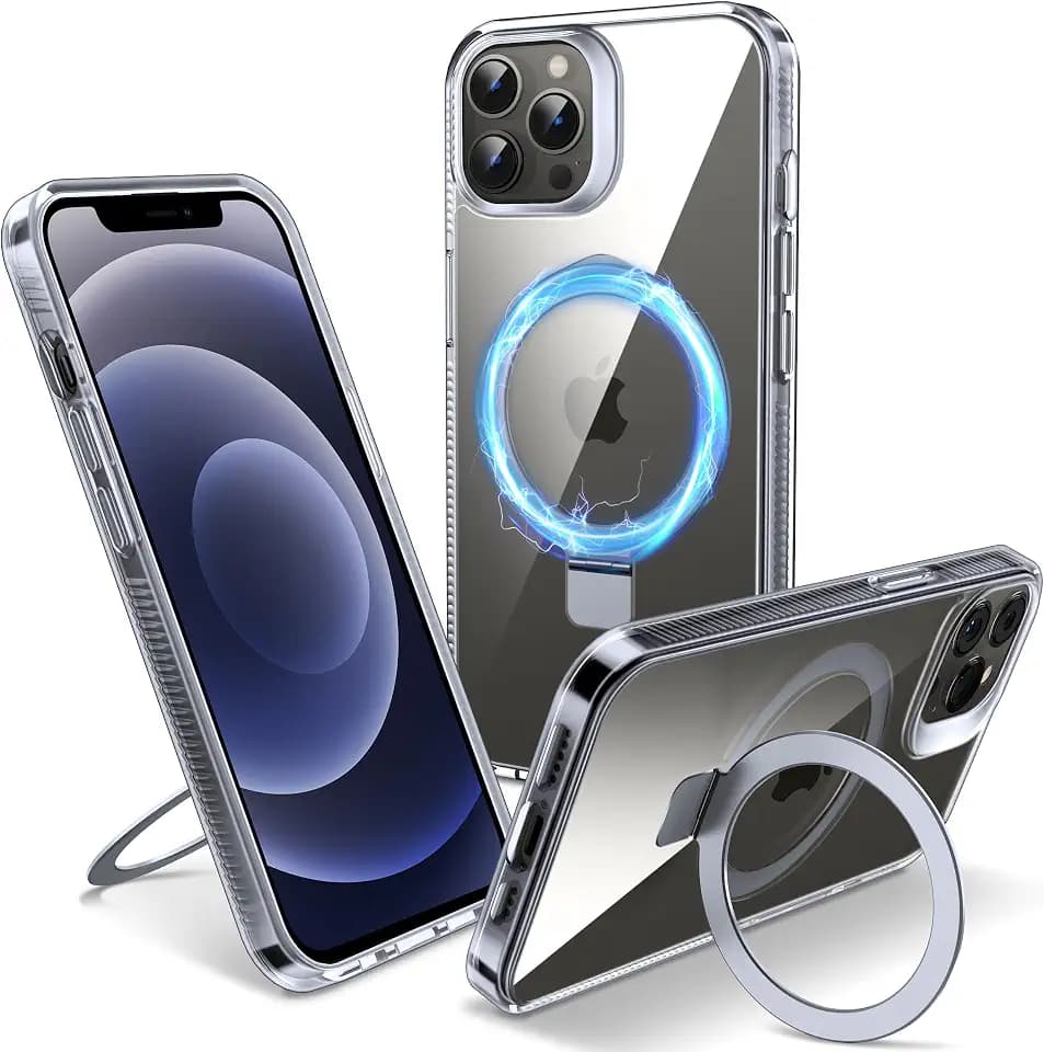 Magnetisch Ständer Hülle für iPhone 12 Pro Max - [Unsichtbarer Ständer] [Kompatibel mit MagSafe] [Vergilbungsfrei & rutschfest] Stoßfest Durchsichtig Handyhülle, 6.7'', Clear