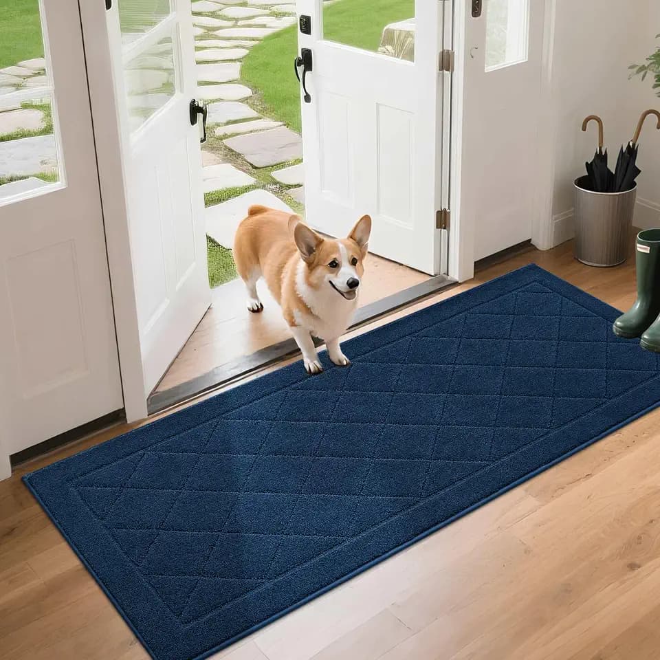 BEQHAUSE Dirt Trapper Door Mat 24" x 60", Doormat Non-Slip, Navy Blue