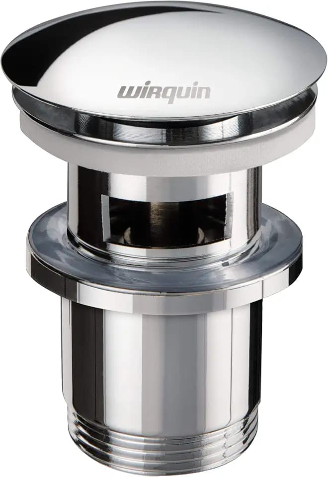 Wirquin 30723123 Ablaufgarnitur für Waschbecken, Messing, Quick-Clac-System – Überlauf, kurzes Ablaufventil