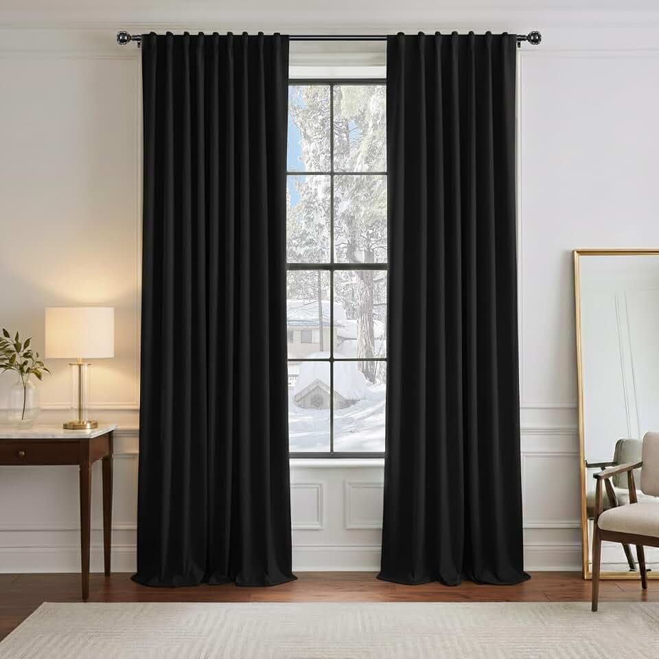 PONY DANCE Black Out Curtains 96 inch Long, 52 Inch Wide, 2 Panels, Black