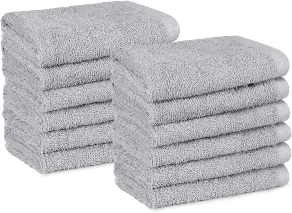 Amazon Basics Waschlappen Set, 100% Baumwolle Extra Saugfähig Schnelltrocknend, 30 x 30 cm, Grau, 12er-Pack