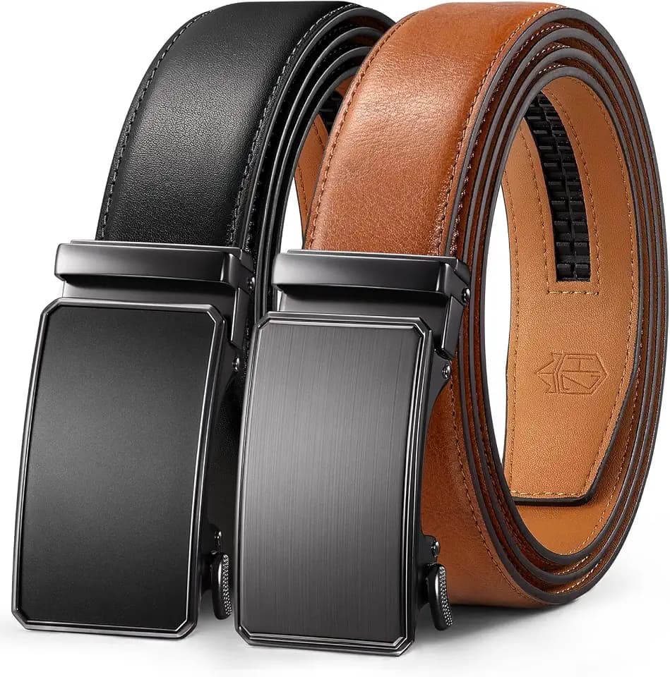 Zitahli Men's Leather Ratchet Belt 2 Pack,Adjustable Fit Dress Casual Belts