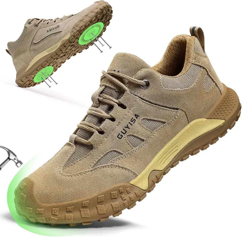 Steel Toe Work Shoes For Men, Wear Resistant Safety Shoes with Puncture Protection for Construction Industrial Work, Breathable and Comfortable
