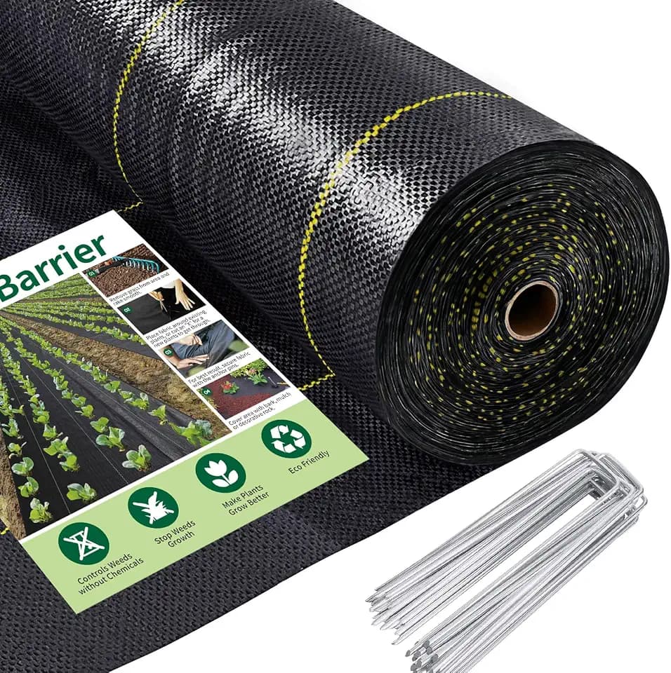 UPGRADE 6ft x 300ft Premium Weed Barrier Landscape Fabric, 3.5oz Heavy Duty Garden Woven Ground Cloth with Superior Permeability Weed Control Includes 90 Staples