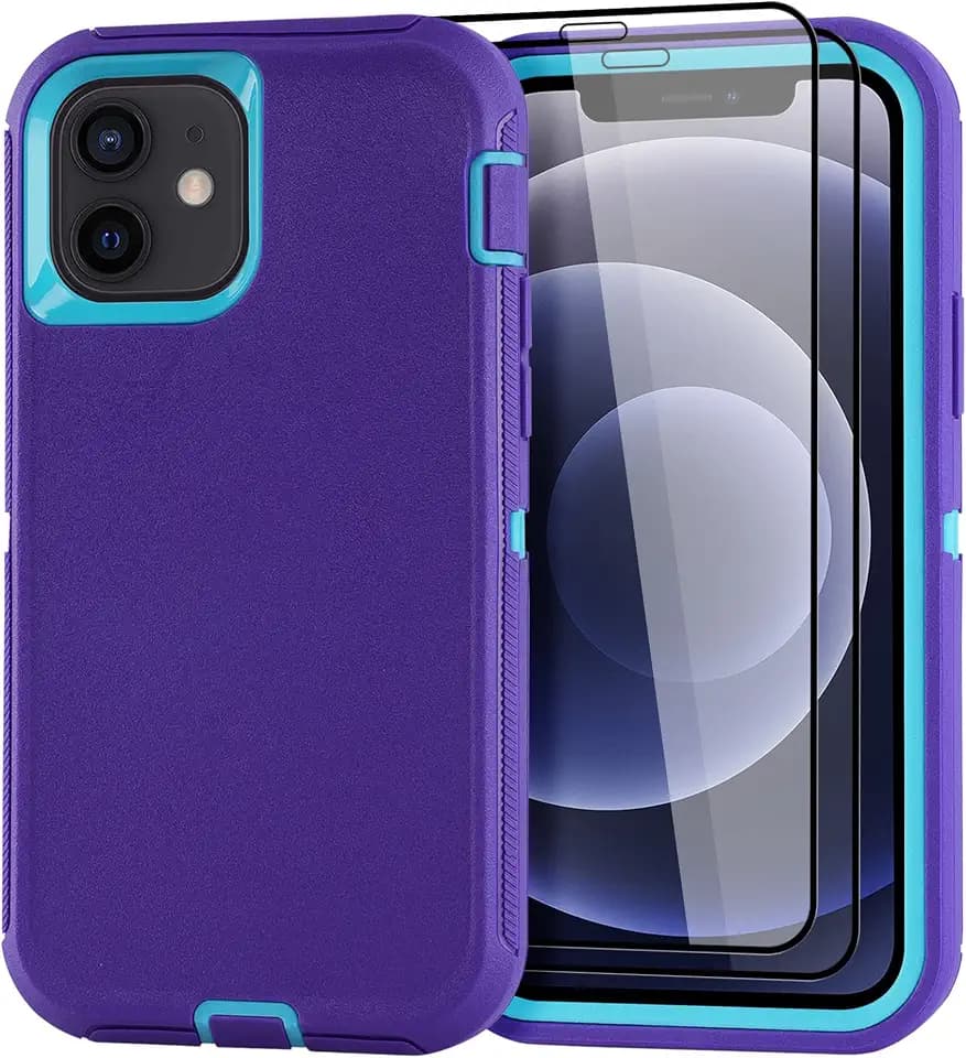 for iPhone 12/for iPhone 12 Pro Case 6.1" with 2 Screen Protector,Full Body Rugged Heavy Duty Military Grade Cover,Shockproof/Drop Proof Protection Phone Case (Purple Blue)