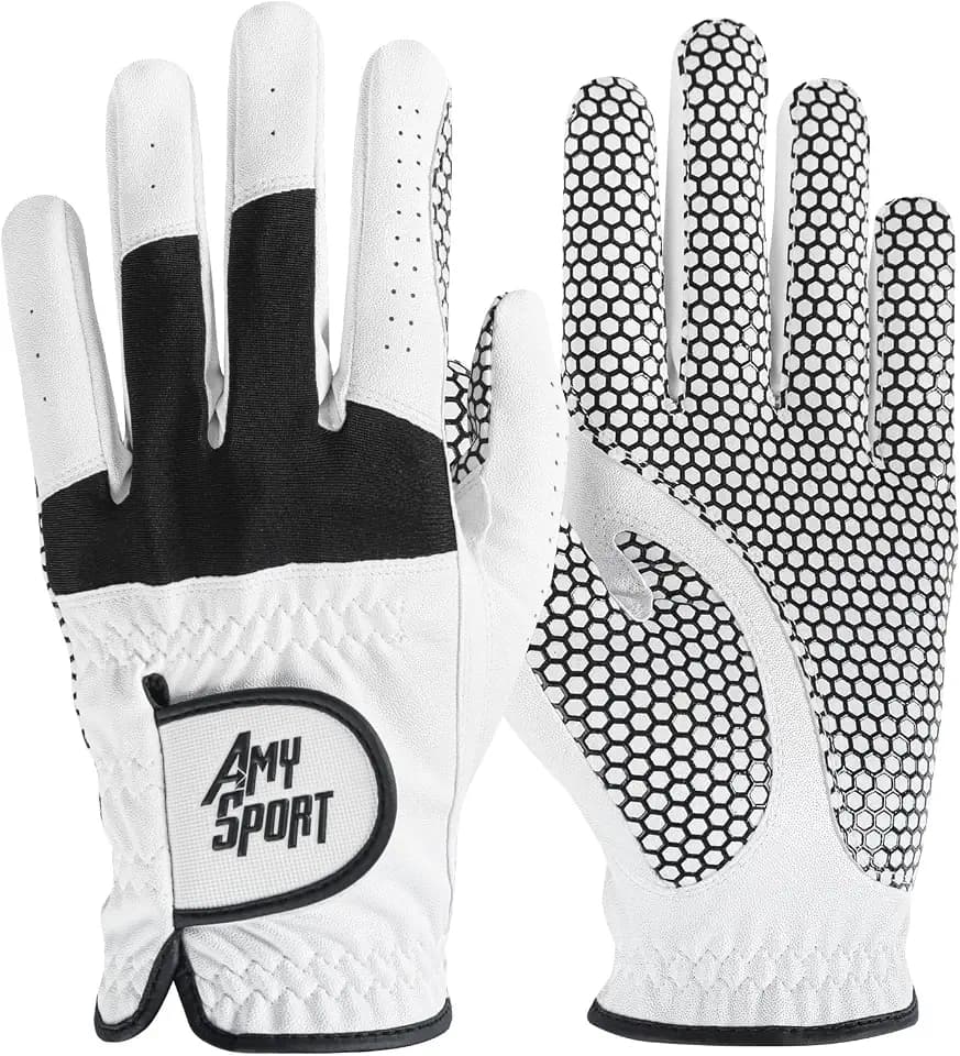 Amy Sport Upgraded Grip Golf Gloves Men Value 2 Pack for Left Right Handed Golfers, Anti Slip All Weather Comfortable Glove with Soft Breathable Fit Sizes S M ML L XL