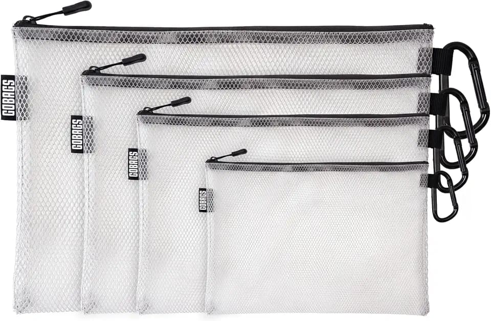 GOBAGS Air Production Multi-Size Clear Zipper Pouch (4‑Pack) – Cable Organizer & Travel Gear Bag for Electronics, Camera Accessories, Tool Pouch & Small Tech Storage