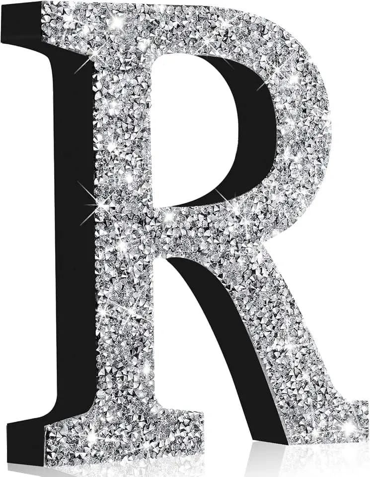 8'' Silver Rhinestone Bling Letters Glitter Crushed Diamond Decor,Letter R