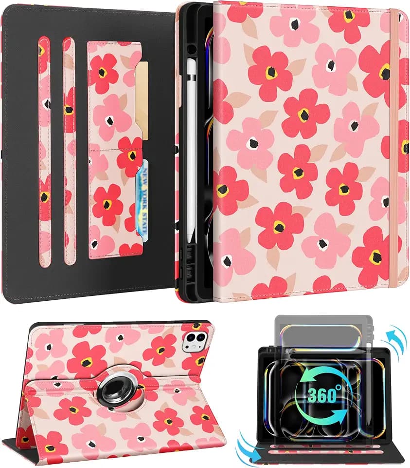 Kidcube for iPad Pro 13 inch M4(2024) / M5(2025) Case,Pink Floral