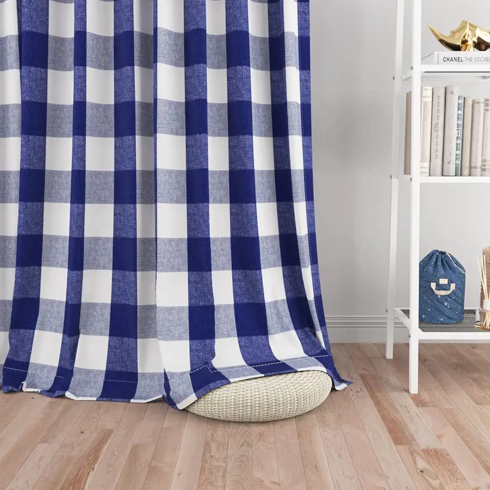 Buffalo Check Window Curtains 92 inches Long Living Room Drapes Bedroom Cotton Plaid Gingham Farmhouse Rustic Decor Curtains 2 Panels Rod Pocket Kitchen Basement Curtain Panels Navy Blue White 52"x92"