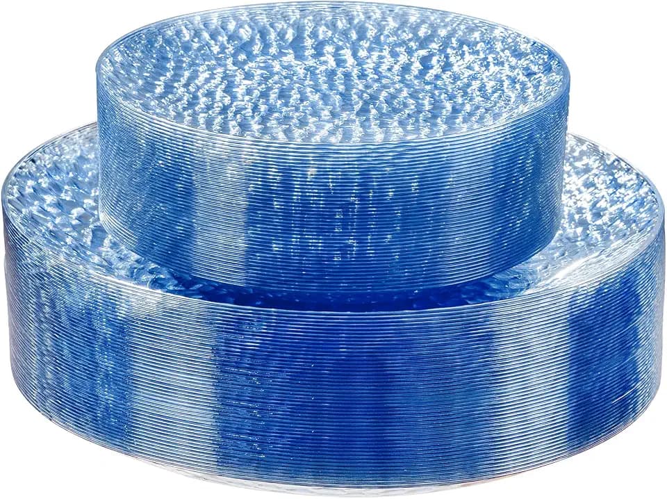 Rubtlamp 60Pcs Plastic Blue Plates, Heavy Duty Disposable Plates, Blue Hammered Party Plate Include 30 Dinner Plate, 30 Dessert Platos, Fancy Disposable Platos For Party