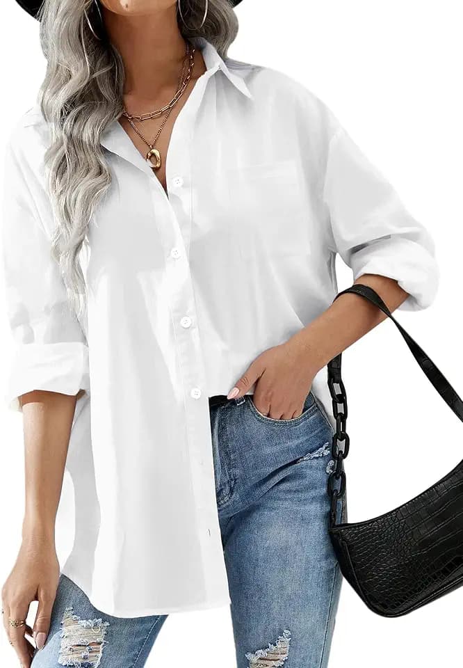 HOTOUCH Women Oversized Button Down Shirts Long Sleeve Blouses with Pocket