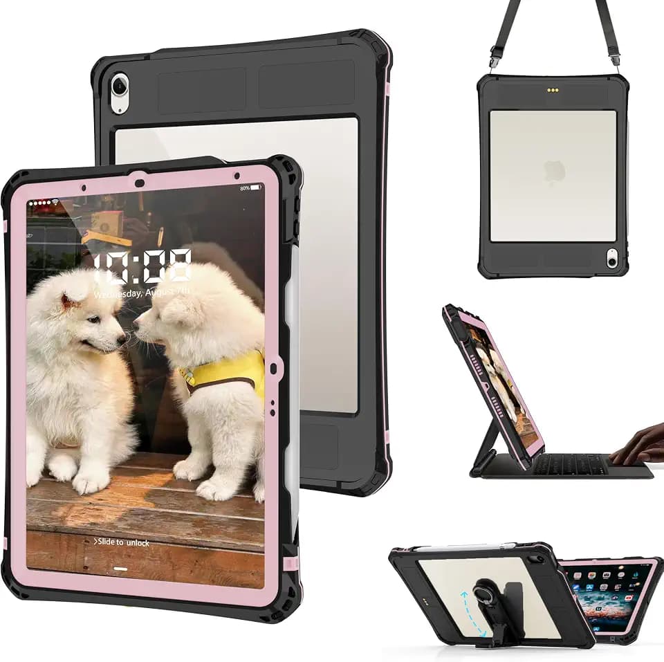 for iPad Air 11 Inch Case M2, iPad Air 6th/5th/4th Gen Case (2024/2022/2020) 10.9 Inch, Shockproof Waterproof Cover, Adjustable Kickstand/Pencil Holde with Built-in Screen Protector, Purple
