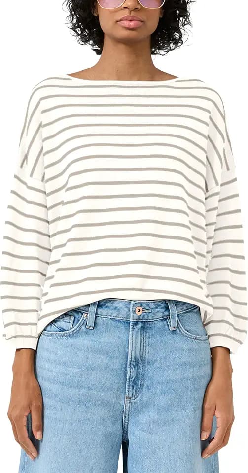 QS Damen Strickpullover – Loose Fit, gestreift, 3/4-Ärmel