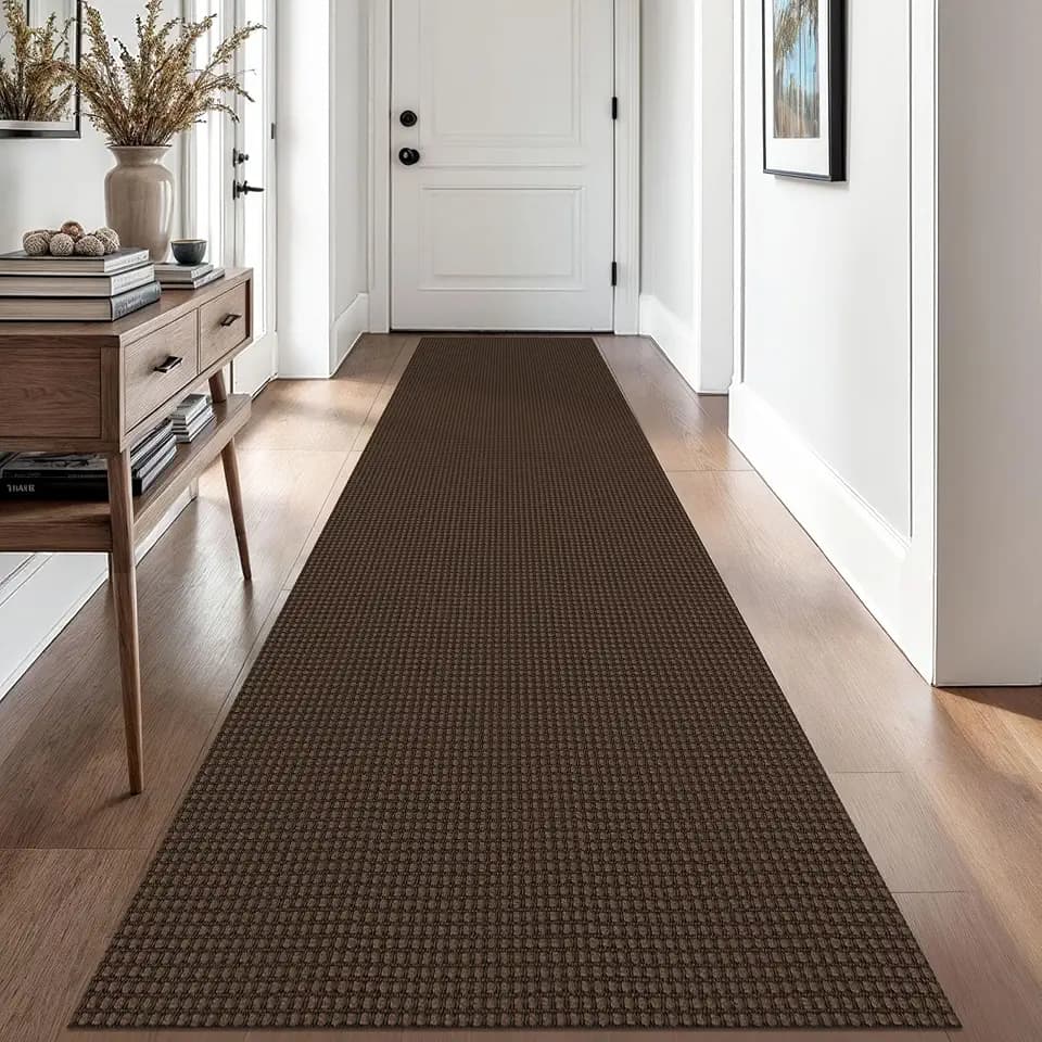 EARTHALL Woven Runner Rug 2.6x10 Ft Washable Runners for Hallways Long Non Slip Rubber Backed Kitchen Runner Braided Indoor Floor Carpet Runners for Entryway, Hallway, Kitchen, Brown