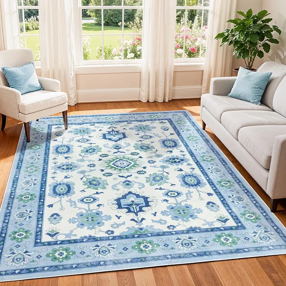 Vintage 5x7 Area Rug,Dark Boho Rug with Non-Slip Backing