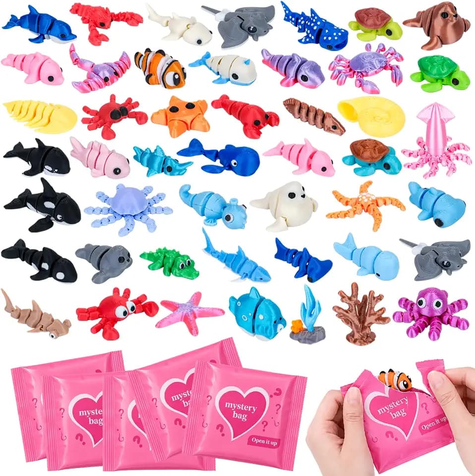 SelfTek 3D Tiere Überraschungstüte - 50 Stück Mini Meerestiere Figuren