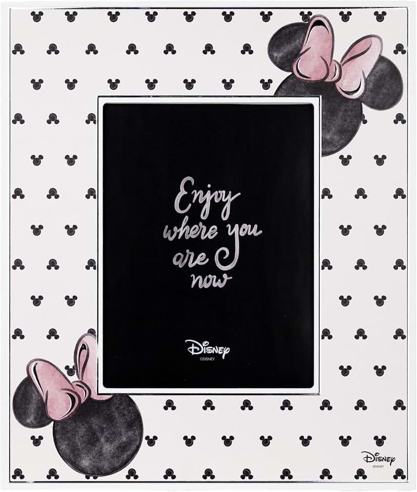 VALENTI & CO. - Disney Mickey und Minnie - Holzrahmen 15 x 20 cm - Tischbilderrahmen mit Details in Silber - Geschenkidee für Neugeborene oder Taufe - Bilderrahmen für Kinderzimmer