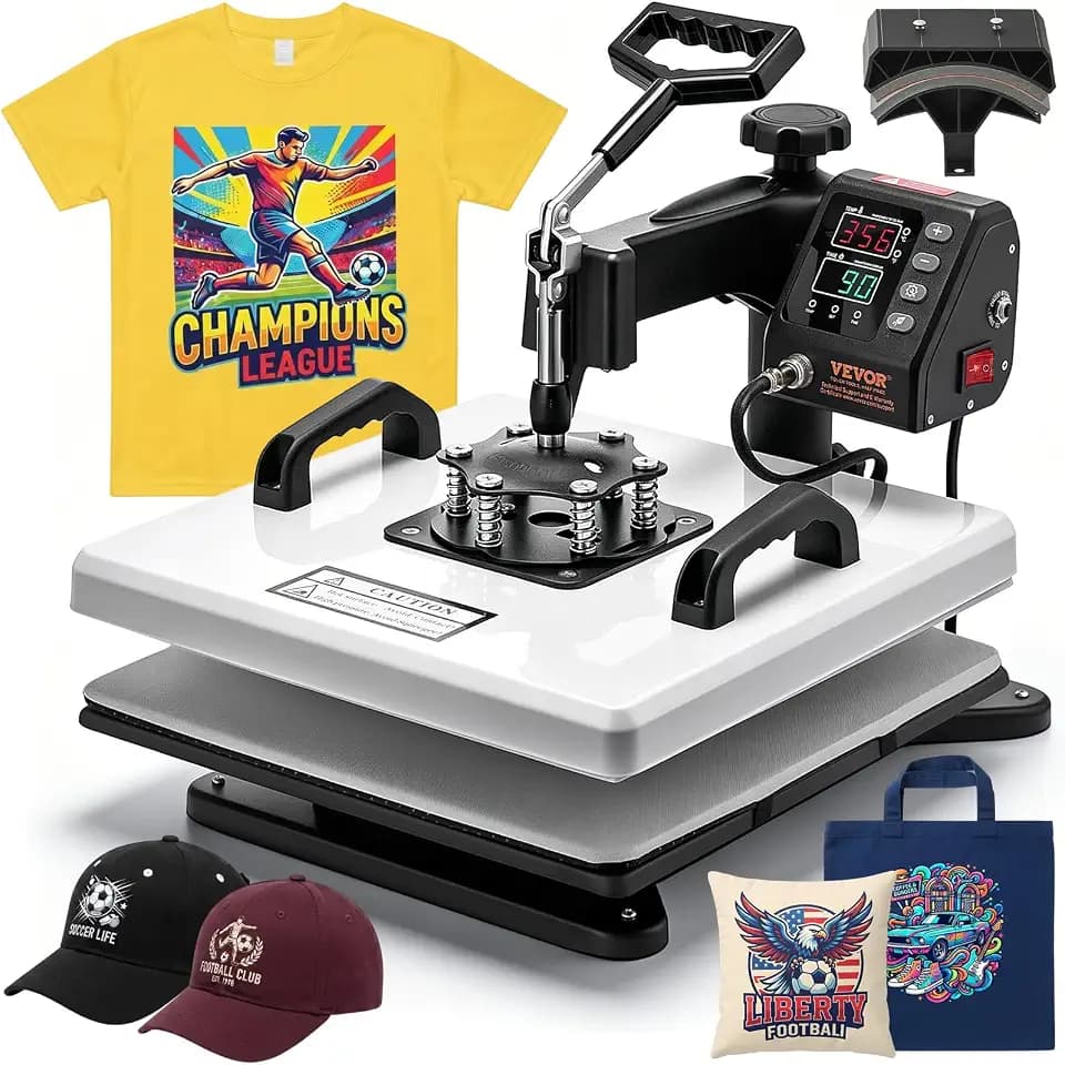VEVOR Heat Press Machine, 15 x 15 in, 2-in-1 Multifunction, 360° Swing Away, 1200W Double Tube Fast and Even Heating, Digital Precise Control, Sublimation Press Machine for T-Shirts, Hats, Caps