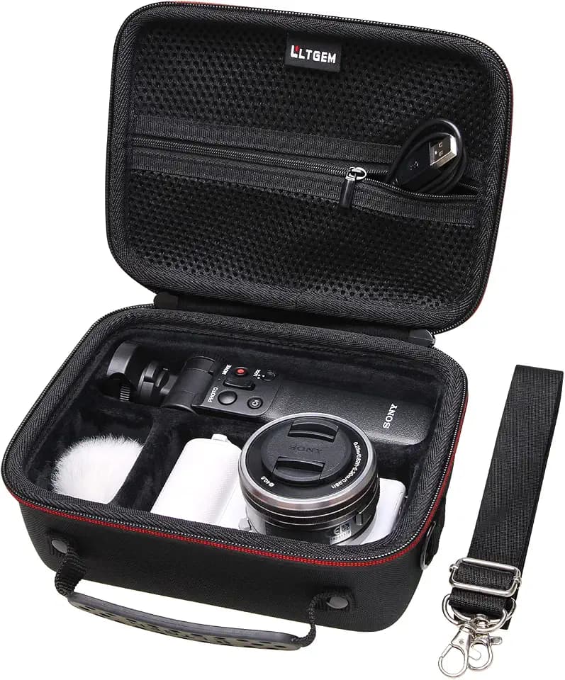 Camera Case Compatible with Sony Alpha ZV-E10 / ZV-1F / ZV-1 / ZV-1 II Vlog Camera with Shoulder Strap by LTGEM, Fits Vlogger Accessory Kit Tripod and Microphone, Black