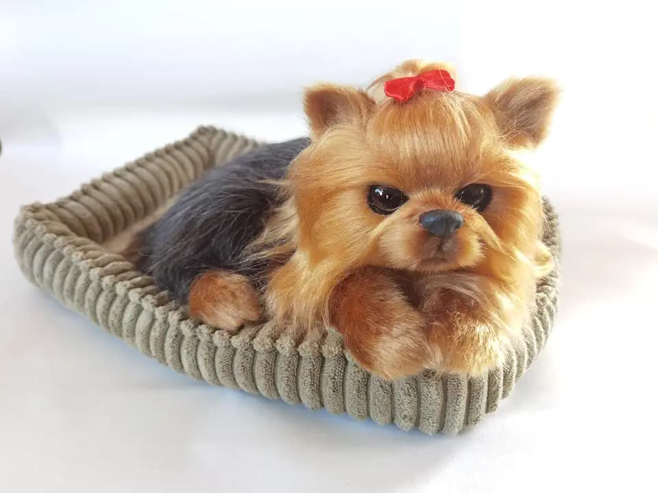 Yorkshire Terrier Dog, Realistic, Lifelike Stuffed Interactive Nodding Pet Toy, Companion Pet Puppy with 100% Handcrafted Synthetic Fur, Gold; Brown;